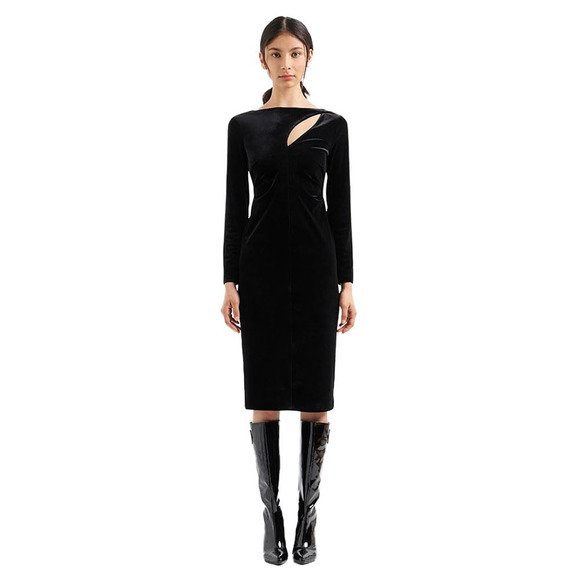 Armani Exchange Black Velvet Dress Luxe Bodycon Designer Size Small NWT Limited - Picture 2 of 9